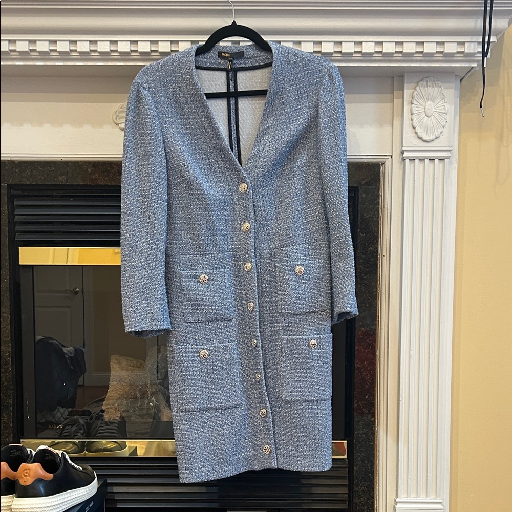 Maje Blue Tweed Blazer with Silver  Buttons